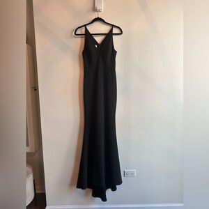 BHLDN Tatum V-Neck Stretch Crepe Gown, Black, Size 4